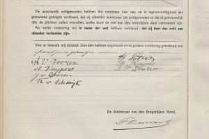 Uitsnede huwelijksakte Bert en Martha Peters-Kuijpers